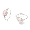 2Pcs Copper Wire Wrapped Shell Pearl Round Bead Finger Rings RJEW-JR00973-2