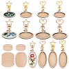 12Pcs 12 Styles Oval Wood Keychain Cabochon Settings KEYC-AB00002-1