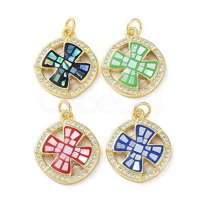 Brass Micro Pave Clear Cubic Zirconia Pendants KK-C045-20G-1