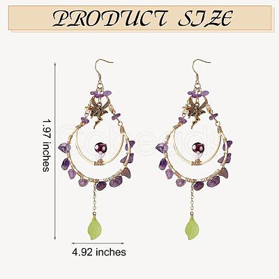 Natural Amethyst Chips Beaded Big Teardrop Dangle Earrings EJEW-SW00016-03-1