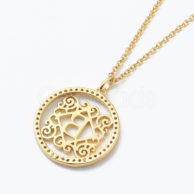 Brass Micro Pave Clear Cubic Zirconia Pendant Necklaces NJEW-J059-01B-1
