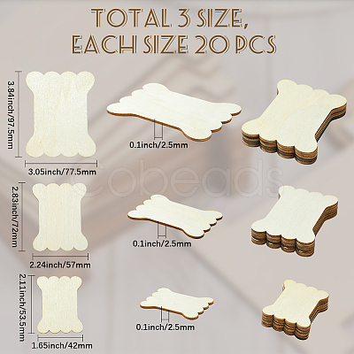 60Pcs 3 Styles Unfinished Wood Cutouts for Craft Supplies DIY-SC0031-11B-1