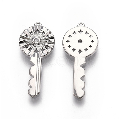 Key Brass Micro Pave Clear Cubic Zirconia Pendants KK-G436-23P-1