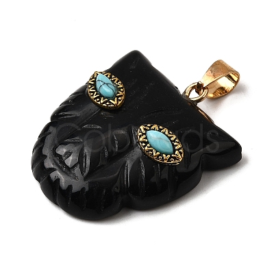Natural Obsidian & Synthetic Turquoise Pendants G-Z090-02G-04-1