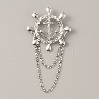 Naval Style Helm & Anchor Rhinestone Brooch for Men Women JEWB-WH0030-01P-1