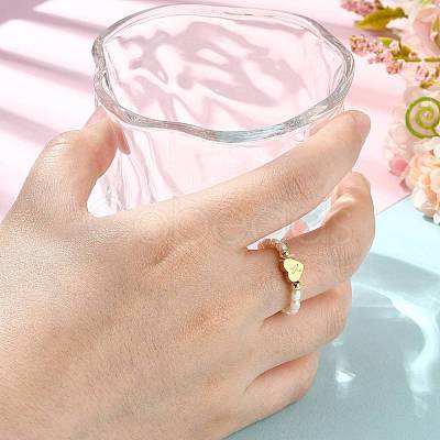 Natural Freshwater Pearl & 304 Stainless Steel Bead Finger Rings RJEW-FS00001-24-1