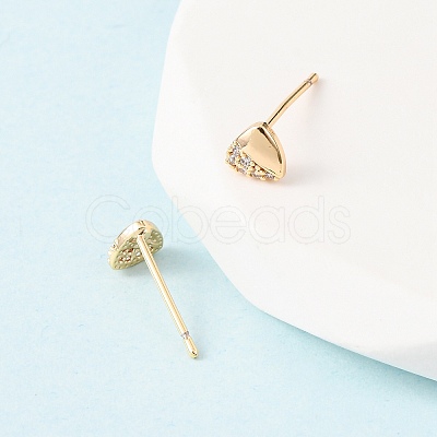 Brass Micro Pave Clear Cubic Zirconia Triangle Stud Earrings EJEW-L278-03G-1