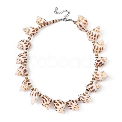 Ocean Natural Spiral Shell & Coconut Beaded Necklaces NJEW-JN06303-1