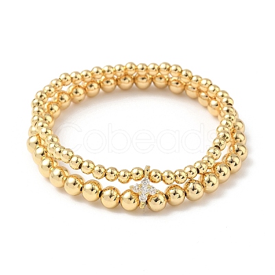 Brass Micro Pave Cubic Zirconia Round Beaded Multi-Strand Bracelets for Women BJEW-B148-02A-G-1