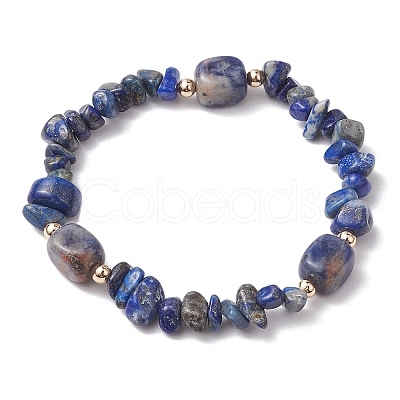 Natural Sodalite Cuboid & Lapis Lazuli Chip Beaded Stretch Bracelets for Women BJEW-JB10808-07-1
