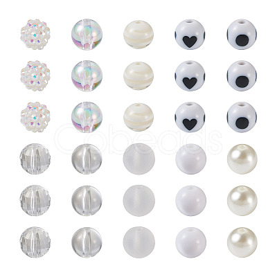 160Pcs 10 Style ABS Plastic Imitation Pearl Beads & Transparent & Opaque Acrylic Beads FIND-SW0001-31-1