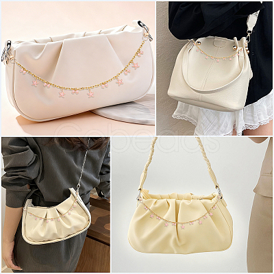 2Pcs Alloy Enamel Pink Bowknot Tassel 304 Stainless Steel Cable Chain Bag Decorative Chains AJEW-BBC0001-04-1