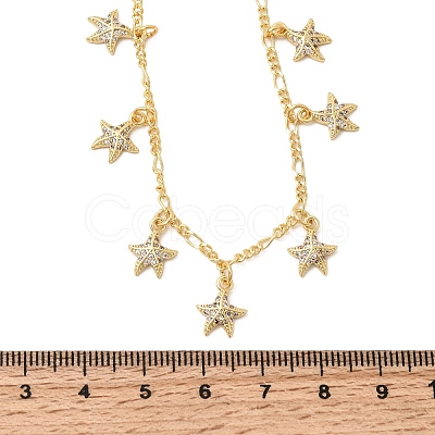 Brass Micro Pave Clear Cubic Zirconia Starfish Pendant Necklaces NJEW-B157-05G-1