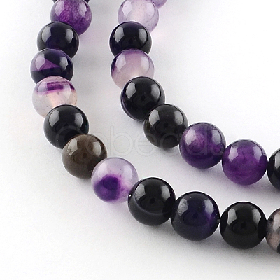 Dyed Natural Striped Agate/Banded Agate Round Bead Strands G-R342-10mm-03-1