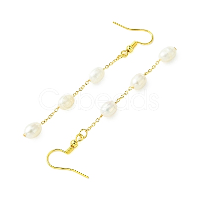 Natural Cultured Freshwater Pearl Beads & Brass Dangle Earrings for Women EJEW-TA00554-1