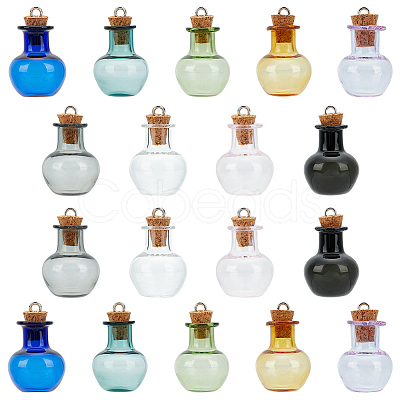 18Pcs 9 Color Transparent Glass Wish Bottle Pendants GLAA-BC0001-28-1