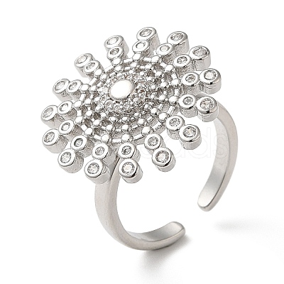 Rotatable Cubic Zirconia Flower Open Ring RJEW-Q776-05P-1