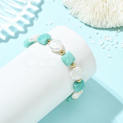 Natural Amazonite & Keshi Pearl Beaded Bracelets for Women BJEW-JB14007-01-1