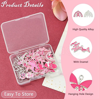 DIY Pink Awareness Ribbon Alloy Enamel Dangle Earring Making Kits DIY-YW0010-56-1
