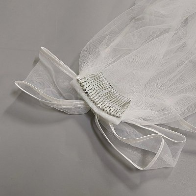 Bowknot Polyester Bridal Mesh Veil AJEW-WH20073-030-1