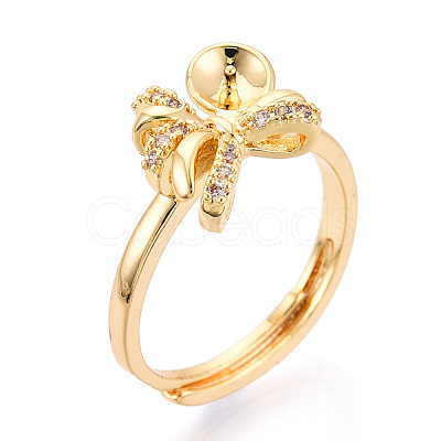 Bowknot Brass Micro Pave Cubic Zirconia Cup Peg Ring Settings KK-N274-25G-1