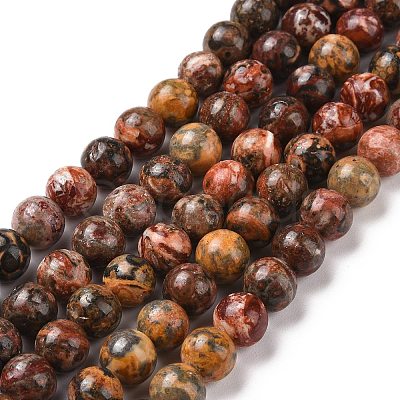 Natural Leopard Skin Jasper Round Beads Strands G-S182-8mm-1