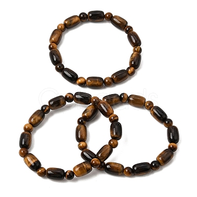 Natural Tiger Eye Oval and Round Beaded Stretch Bracelets for Women GG-CBA3F02-13A-1