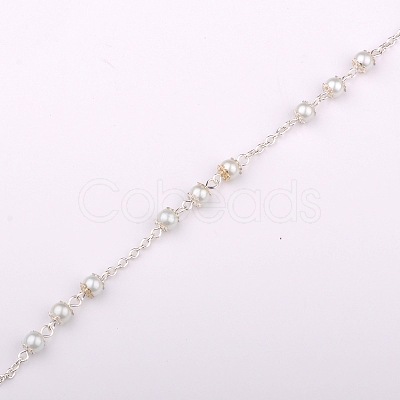 Handmade Round Glass Pearl Beads Chains for Necklaces Bracelets Making AJEW-JB00056-01-1