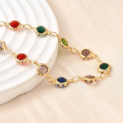 304 Stainless Steel Glass Link Chain Bracelets for Women BJEW-V010-01G-1
