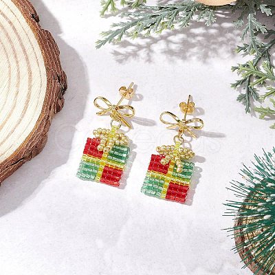 Handmade Glass Seed Beads Dangle Stud Earrings EJEW-MZ00545-04-1