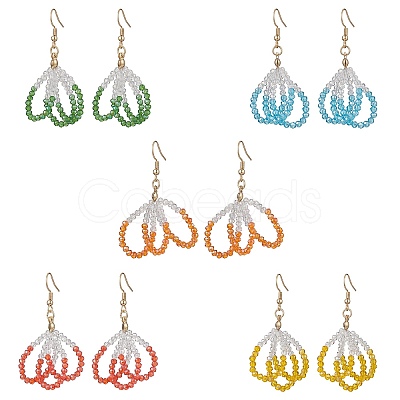 304 Stainless Steel Glass Flower Dangle Earrings EJEW-JE06721-1