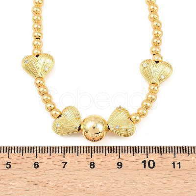 Brass Micro Pave Clear Cubic Zirconia Heart Round Beaded Bib Necklaces for Women NJEW-F364-08G-1