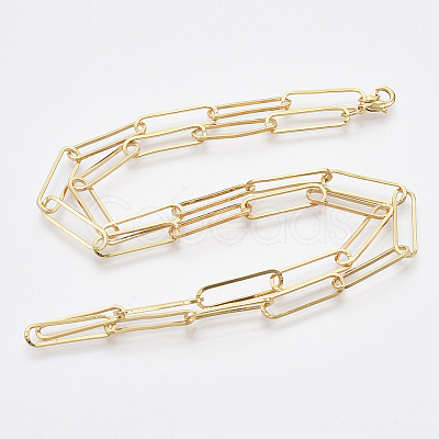 Brass Flat Oval Paperclip Chain Necklace Making MAK-S072-08B-G-1