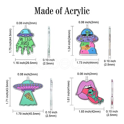 16Pcs 4 Styles Alien Theme Colorful Acrylic Pendants SACR-CJ0001-28-1