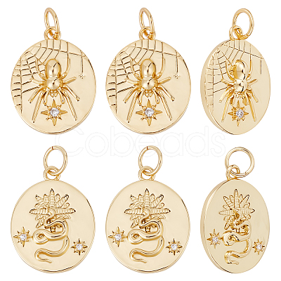 10Pcs 2 Style Rack Plating Brass Cler Cubic Zirconia Pendants KK-BBC0004-60-1