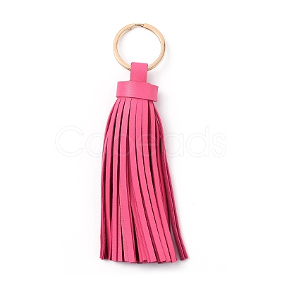 PU leather Tassel Pendants Keychains KEYC-WH0021-36B-1
