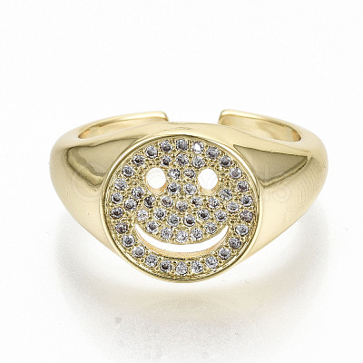 Brass Micro Pave Clear Cubic Zirconia Cuff Rings RJEW-S044-077-NF-1