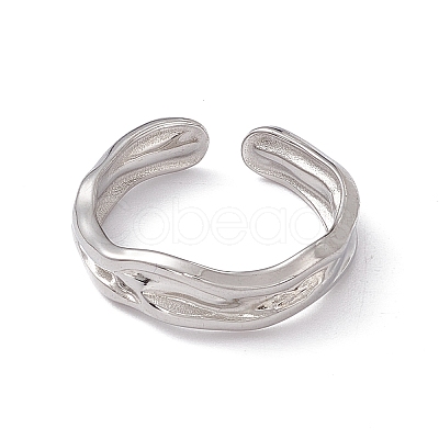 Non-Tarnish 304 Stainless Steel Twist Wave Open Cuff Ring for Women RJEW-C045-23P-1