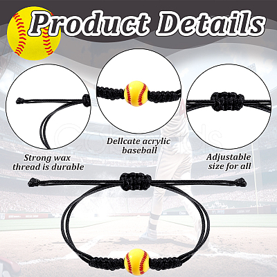 60Pcs Baseball Acrylic Braided Bead Bracelets BJEW-WA0001-05-1