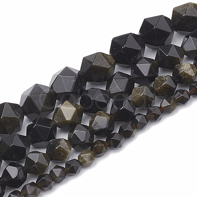Natural Golden Sheen Obsidian Beads Strands G-S332-8mm-012-1