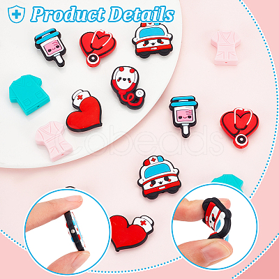 AHADERMAKER 14Pcs 7 Style Hospital Theme Food Grade Eco-Friendly Silicone Beads SIL-GA0003-30-1