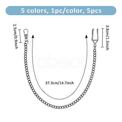 5Pcs 5 Colors Alloy Clip Pocket Watch Chain FIND-FH0009-15-1