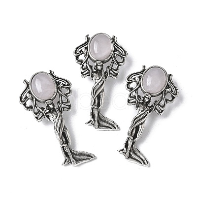 Angel Brass Natural Rose Quartz Pendants KK-D361-02AS-19-1