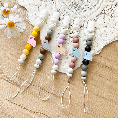 14Pcs 7 Colors Bear Food Grade Eco-Friendly Silicone Beads SIL-GO0001-09-1