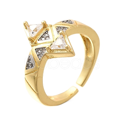 Brass Micro Pave Clear Cubic Zirconia Cuff Rings RJEW-U035-10GP-1