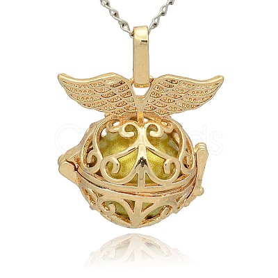 Golden Tone Brass Hollow Round Cage Pendants KK-J237-01G-1