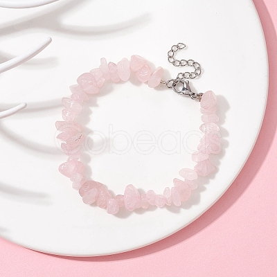 Natural Rose Quartz Chips Beaded Bracelet BJEW-JB09686-02-1