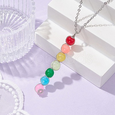 Colorful Glass Round Beaded Pendant Necklaces NJEW-JN04581-02-1