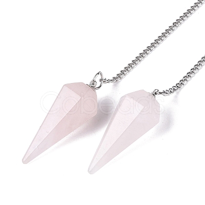 Natural Rose Quartz Dowsing Pendulum Pendants AJEW-N005-01C-1