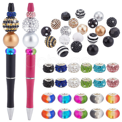 PandaHall Elite 42Pcs Acrylic & Resin & Polymer Clay Rhinestone Large Hole Beads FIND-PH0007-86-1